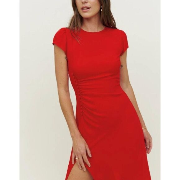Reformation Frasier Dress in Cherry Red NWT Size 10P - Picture 4 of 12